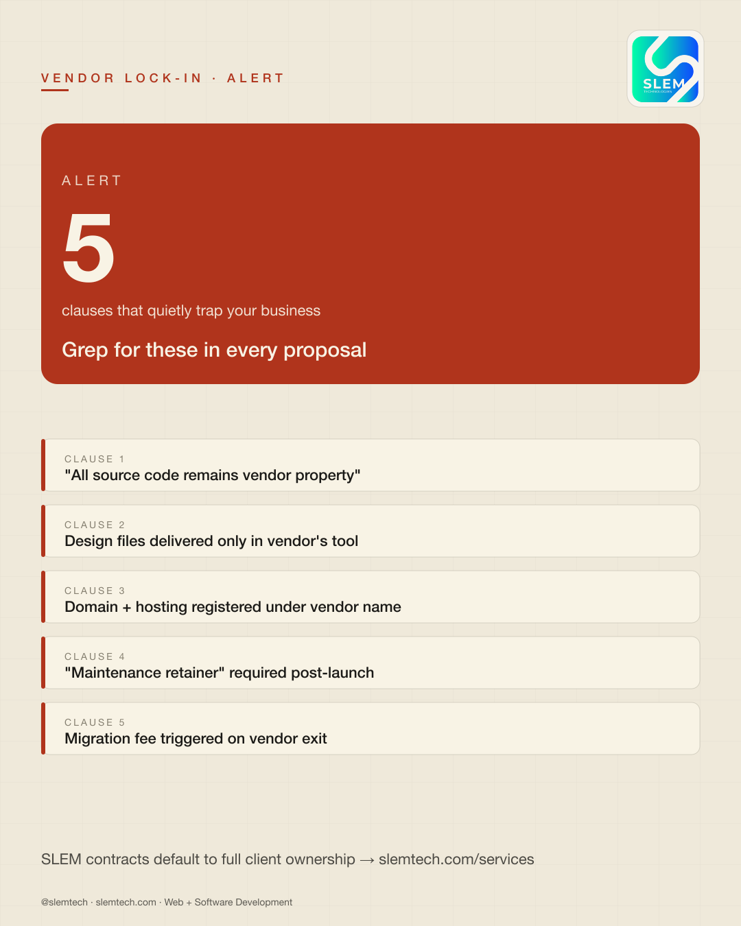 5 vendor lock-in clauses to grep for — SLEM Technologies
