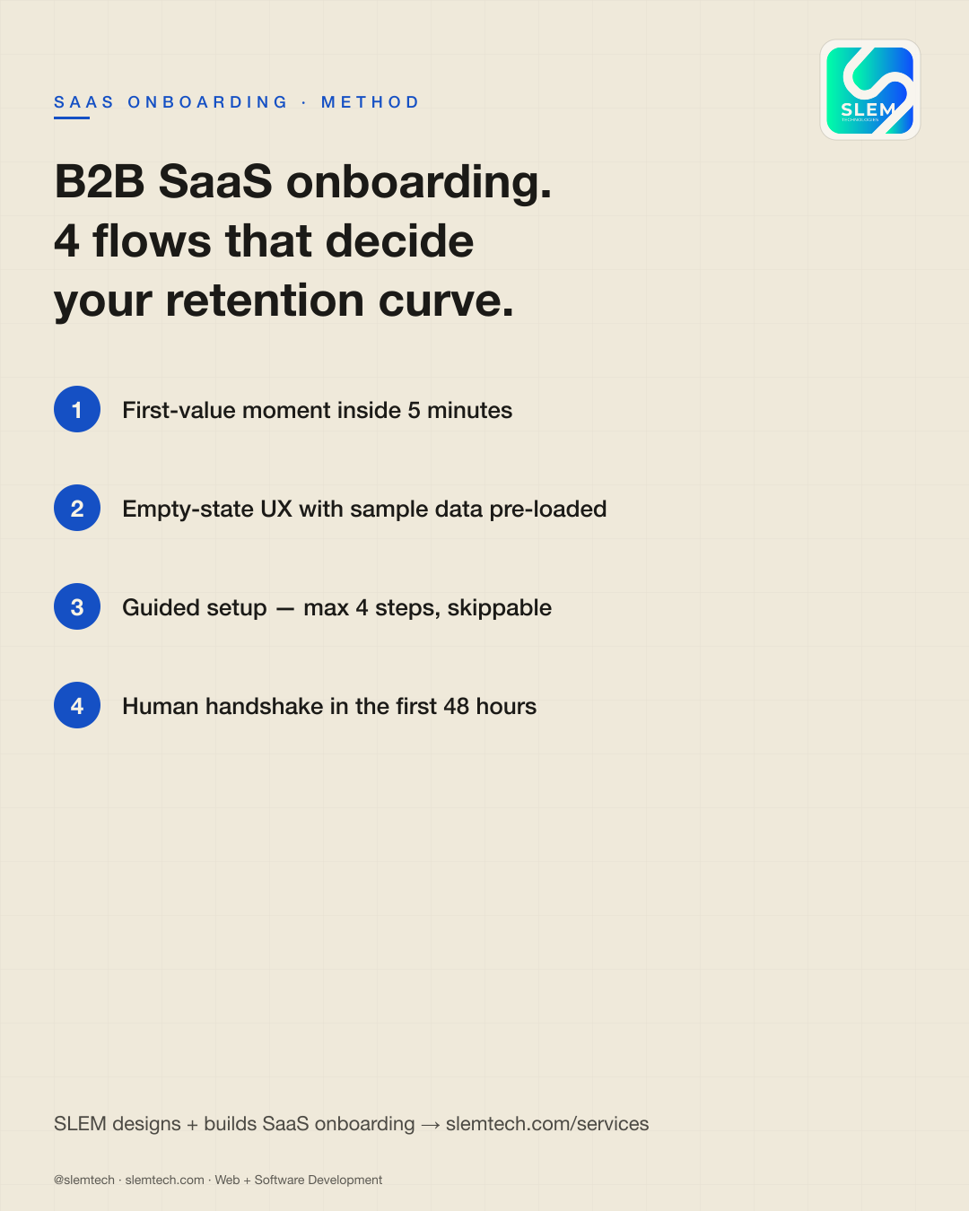 B2B SaaS onboarding — 4 flows that decide retention — SLEM Technologies