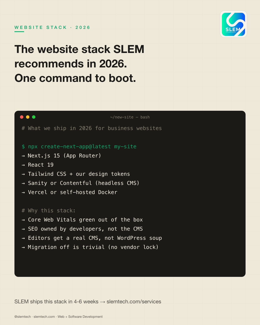 The website stack we recommend in 2026 — SLEM Technologies