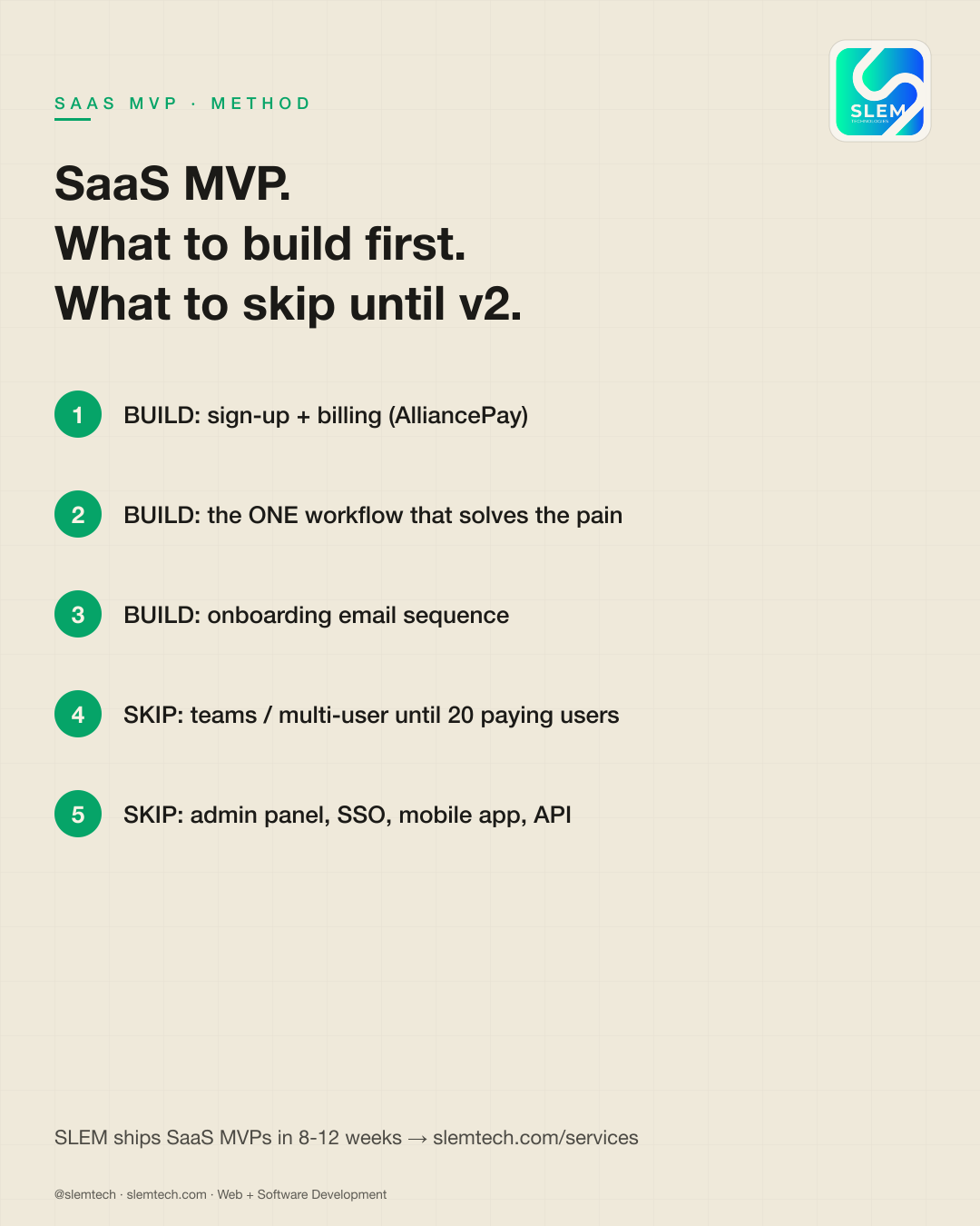 SaaS MVP — what to build, what to skip — SLEM Technologies