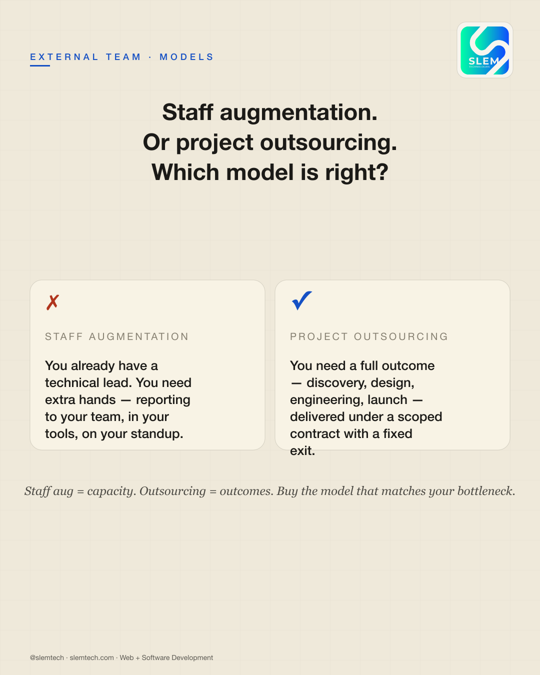 Staff aug vs project outsourcing — SLEM Technologies