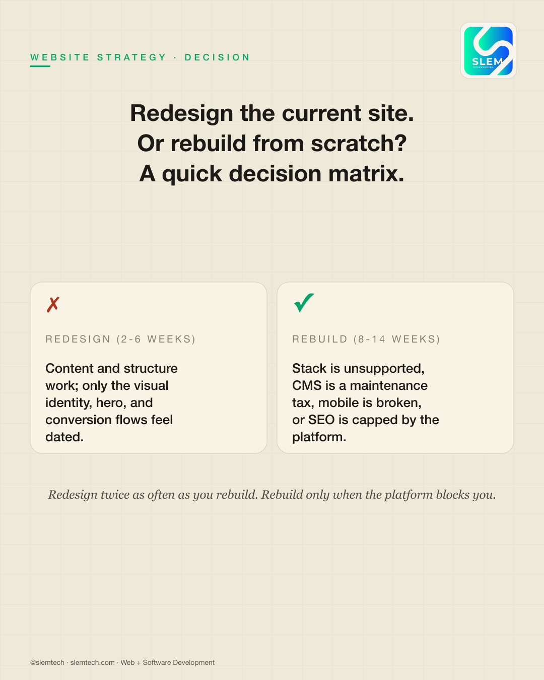 Website redesign vs rebuild — which do you need? — SLEM Technologies