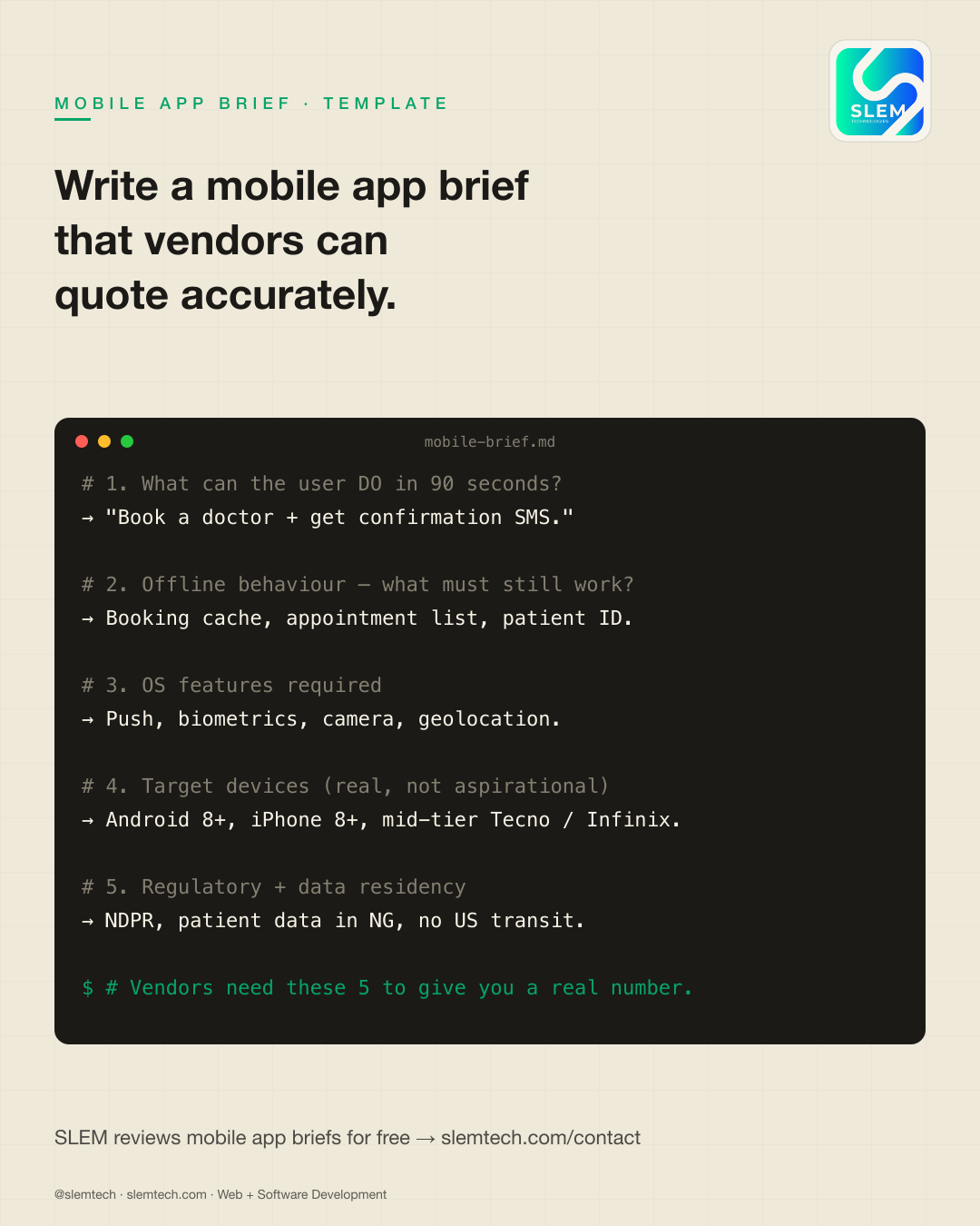 What a good mobile app brief looks like — SLEM Technologies