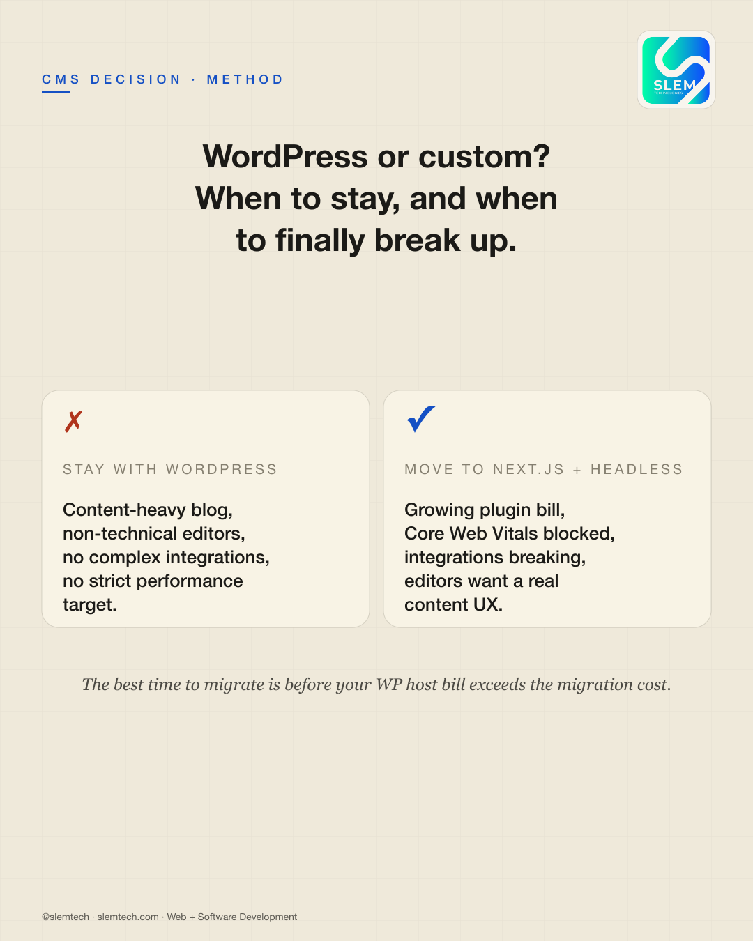 WordPress vs custom — when to break up — SLEM Technologies